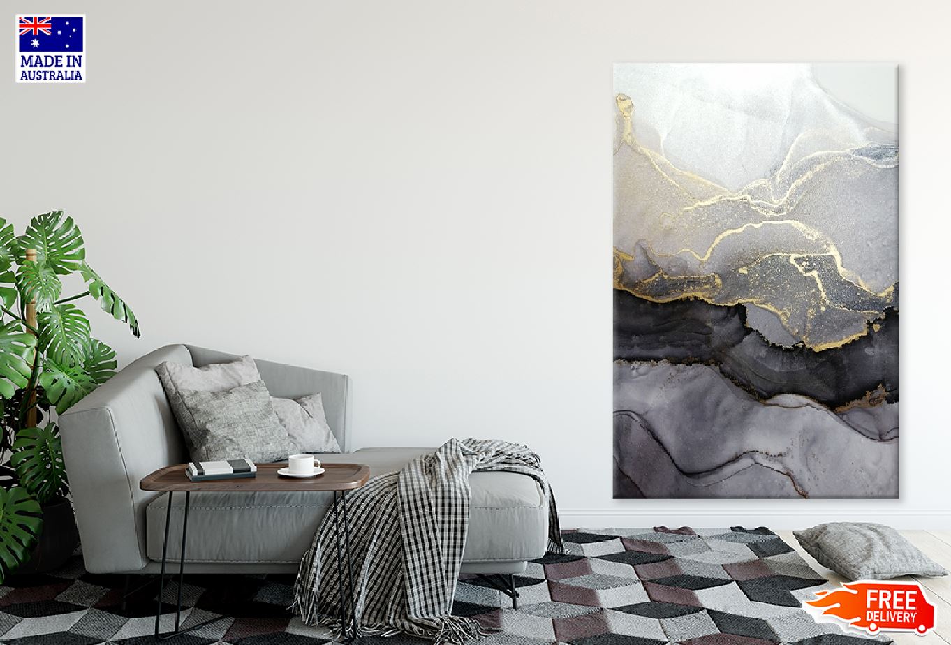 Grey Black & Gold Marble Abstract Design Print 100% Australian Made