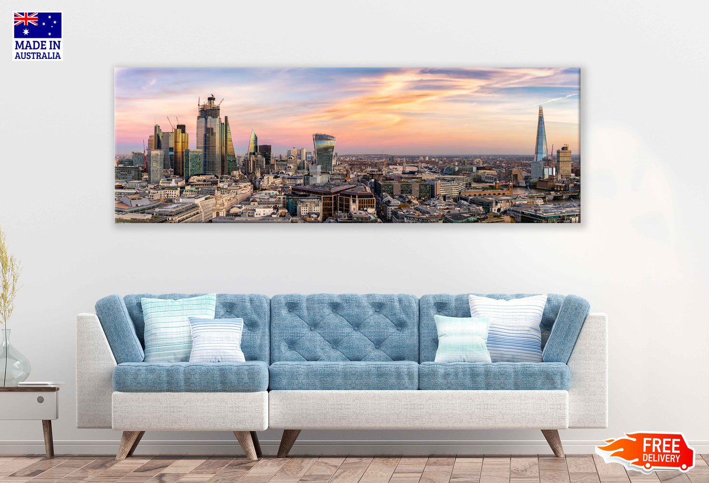 Panoramic Canvas Modern Skyline View Photograph UK High Quality 100% Australian Made Wall Canvas Print Ready to Hang