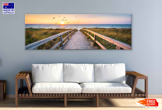 Panoramic Canvas Pier Dunes North Sea View Photograph High Quality 100% Australian Made Wall Canvas Print Ready to Hang