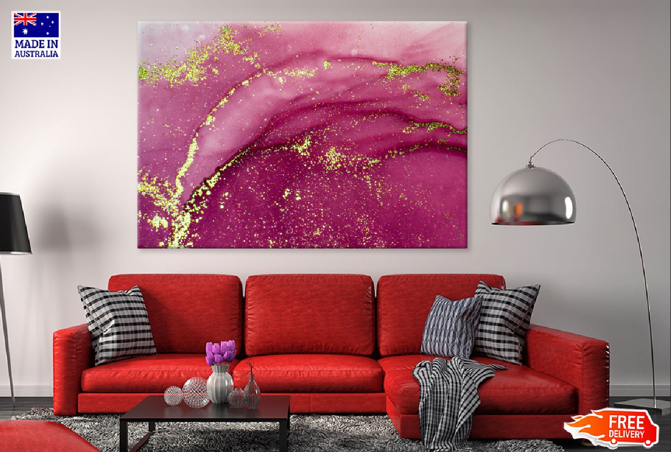 Pink & Gold Splash Fluid Abstract Design Print 100% Australian Made
