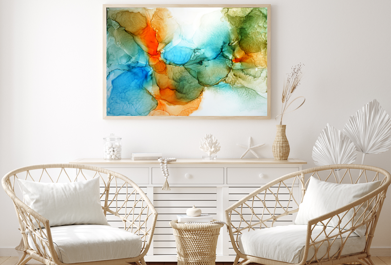 Blue Green Orange & White Abstract Design Home Decor Premium Quality Poster Print Choose Your Sizes