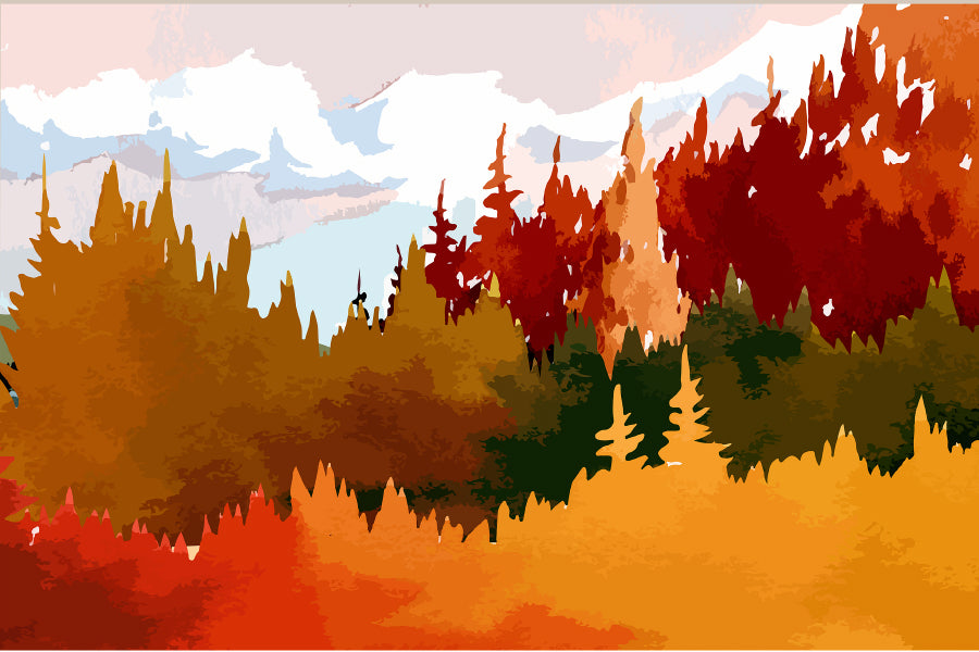 Autumn Trees & Mountains Vector Art Home Decor Premium Quality Poster Print Choose Your Sizes