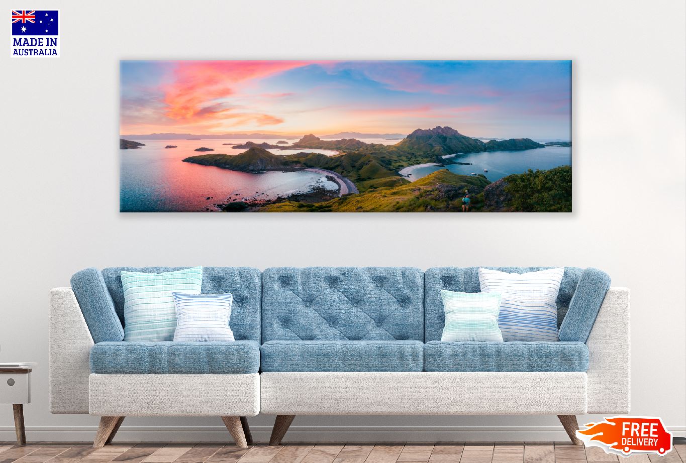 Panoramic Canvas Komodo Island Aerial View Photograph High Quality 100% Australian Made Wall Canvas Print Ready to Hang