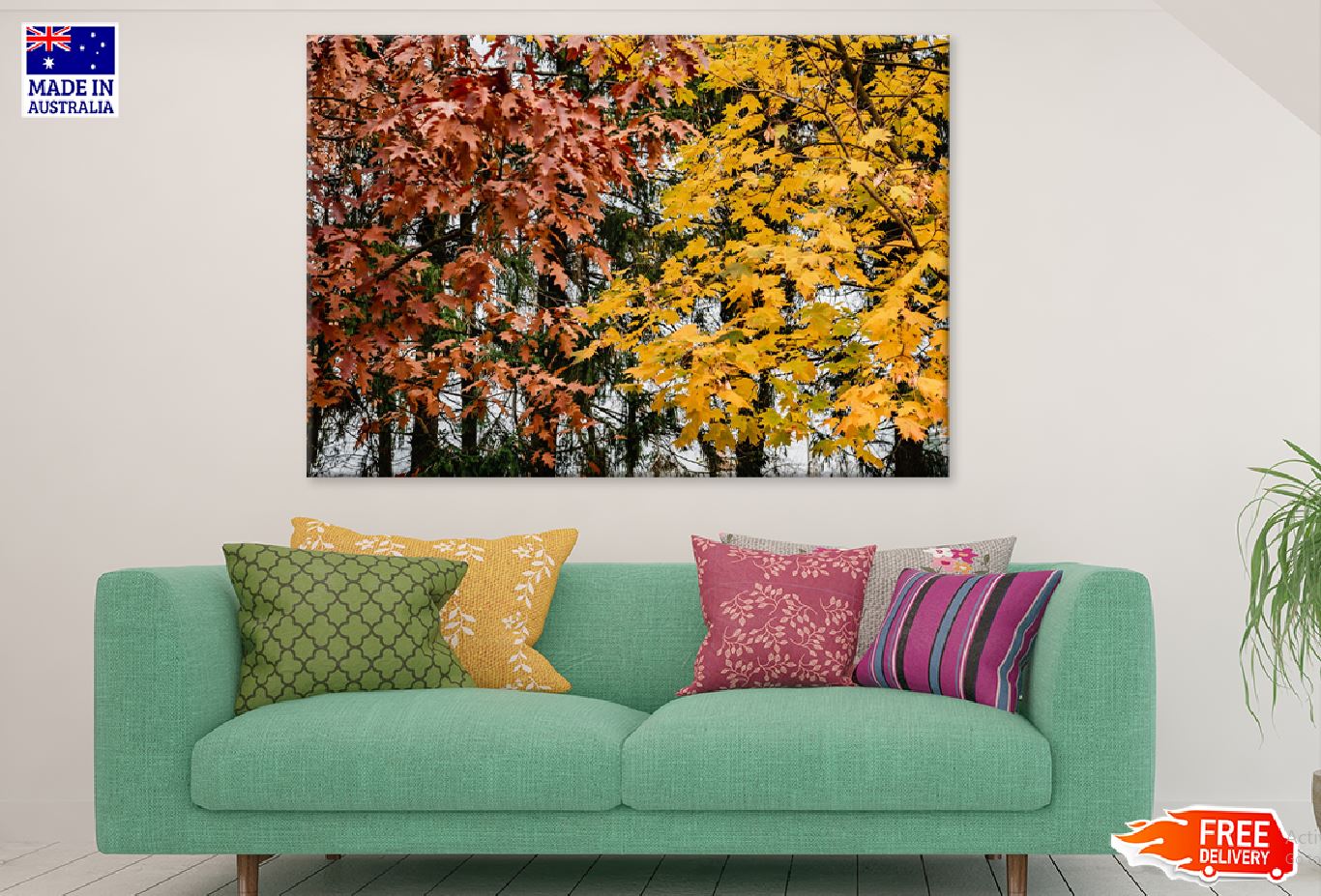 Orange Yellow Autumn Leaves Trees Photograph Print 100% Australian Made