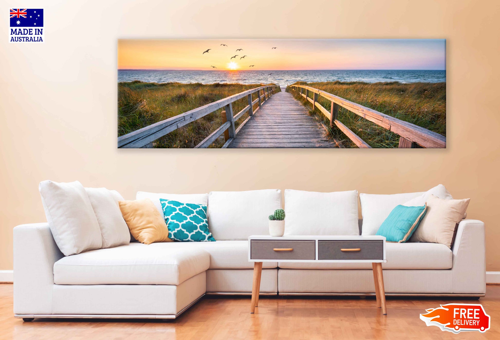 Panoramic Canvas Pier Dunes North Sea View Photograph High Quality 100% Australian Made Wall Canvas Print Ready to Hang