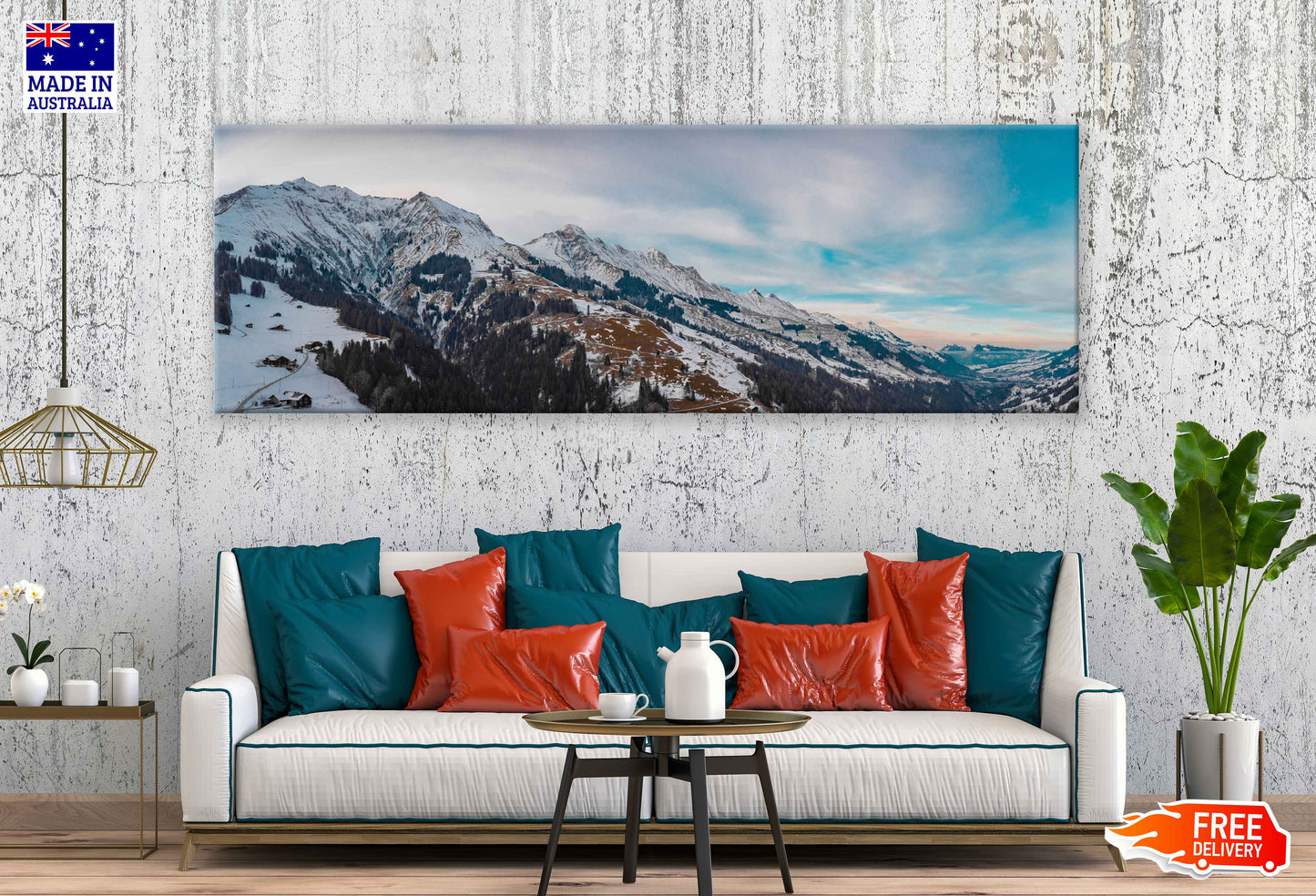 Panoramic Canvas Adelboden Lenk Snow Hill Photograph High Quality 100% Australian Made Wall Canvas Print Ready to Hang
