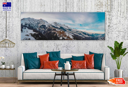 Panoramic Canvas Adelboden Lenk Snow Hill Photograph High Quality 100% Australian Made Wall Canvas Print Ready to Hang