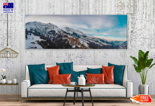 Panoramic Canvas Adelboden Lenk Snow Hill Photograph High Quality 100% Australian Made Wall Canvas Print Ready to Hang