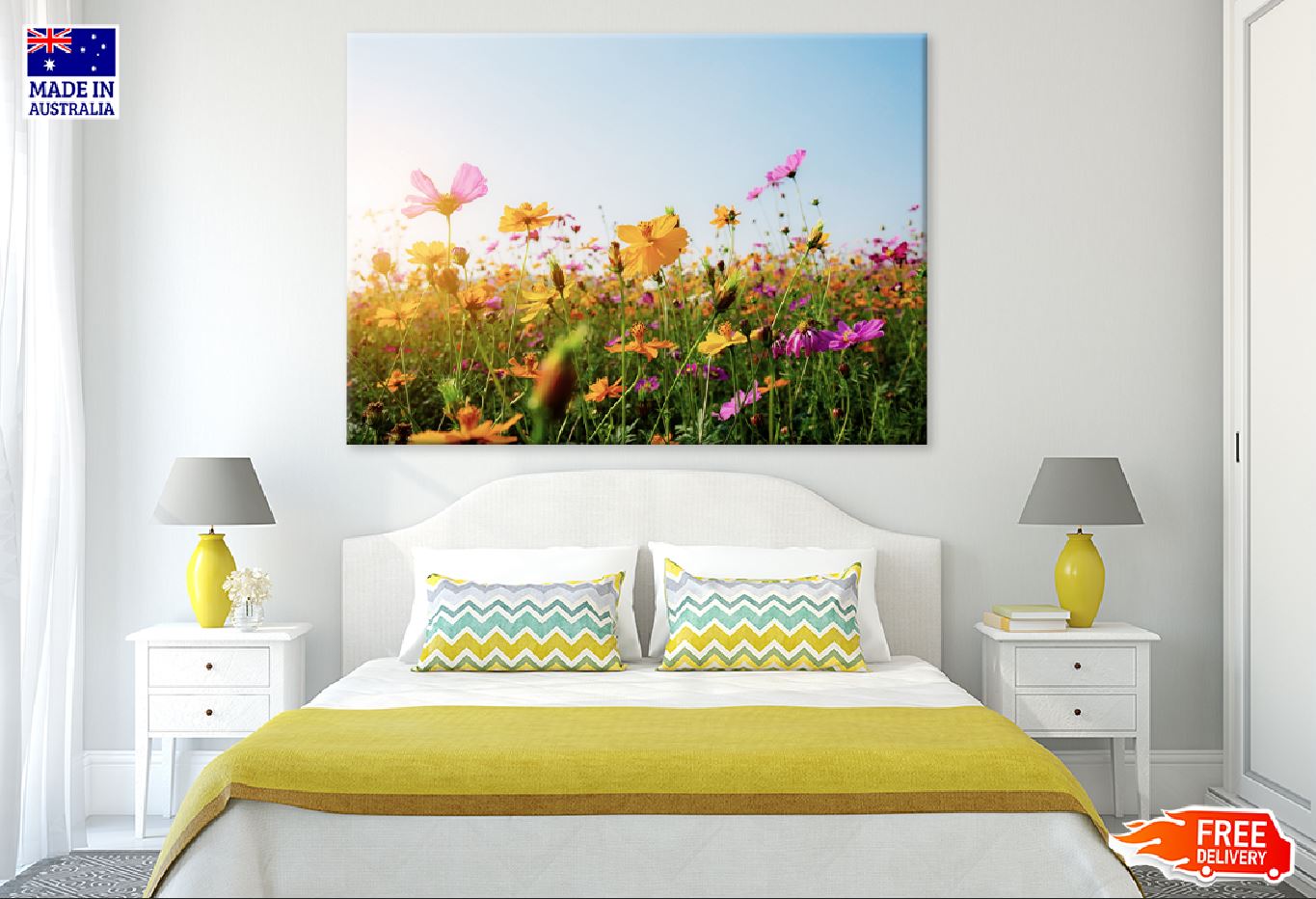 Yellow & Pink Cosmos Field Sunset Photograph Print 100% Australian Made