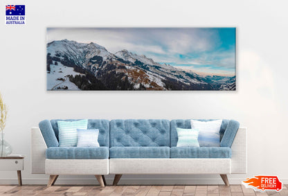 Panoramic Canvas Adelboden Lenk Snow Hill Photograph High Quality 100% Australian Made Wall Canvas Print Ready to Hang