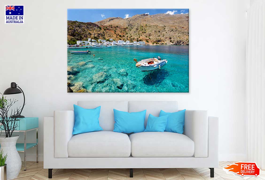 Motorboat on Crete Island View Photograph Print 100% Australian Made