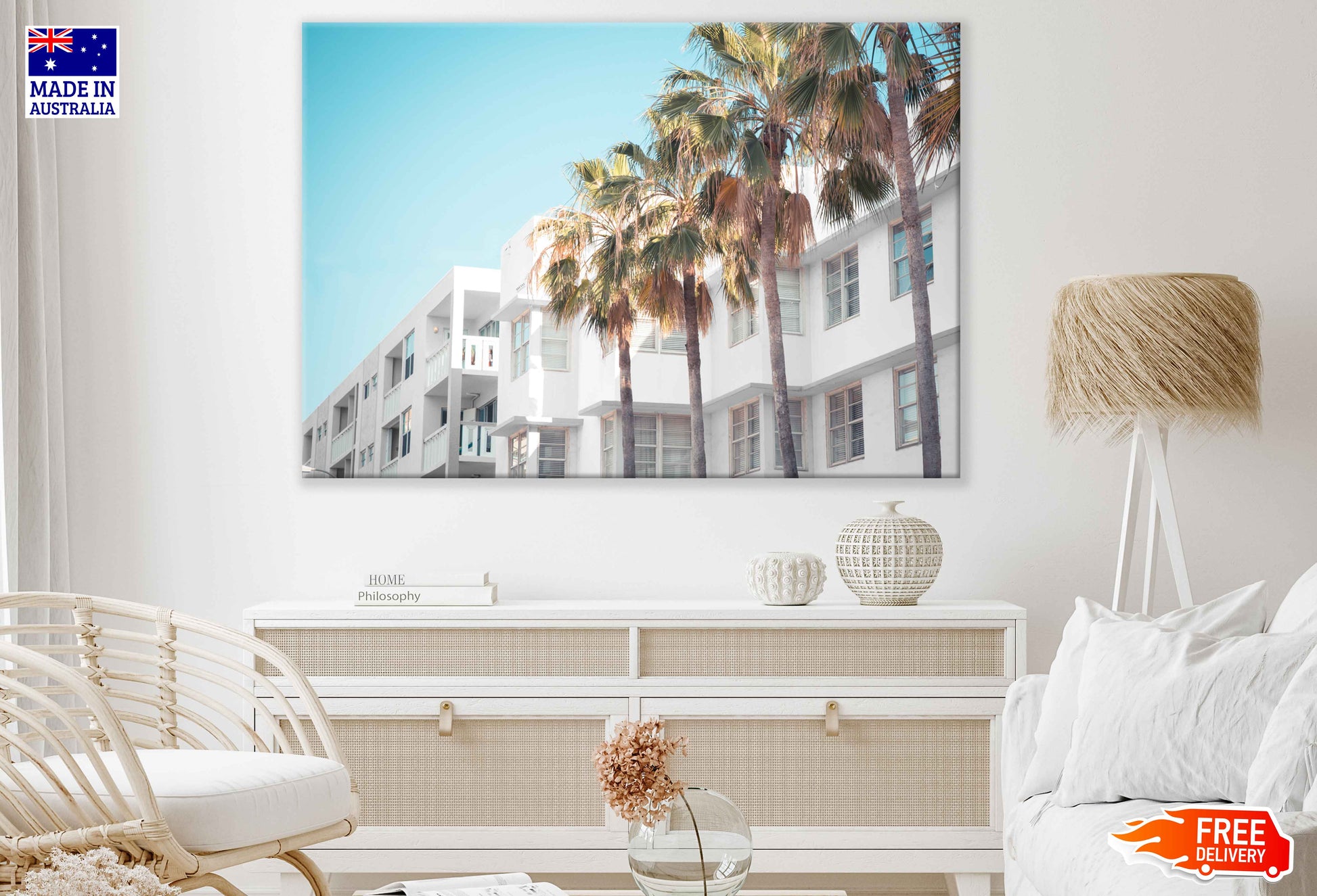 Palm Trees near White Building View Photograph Print 100% Australian Made