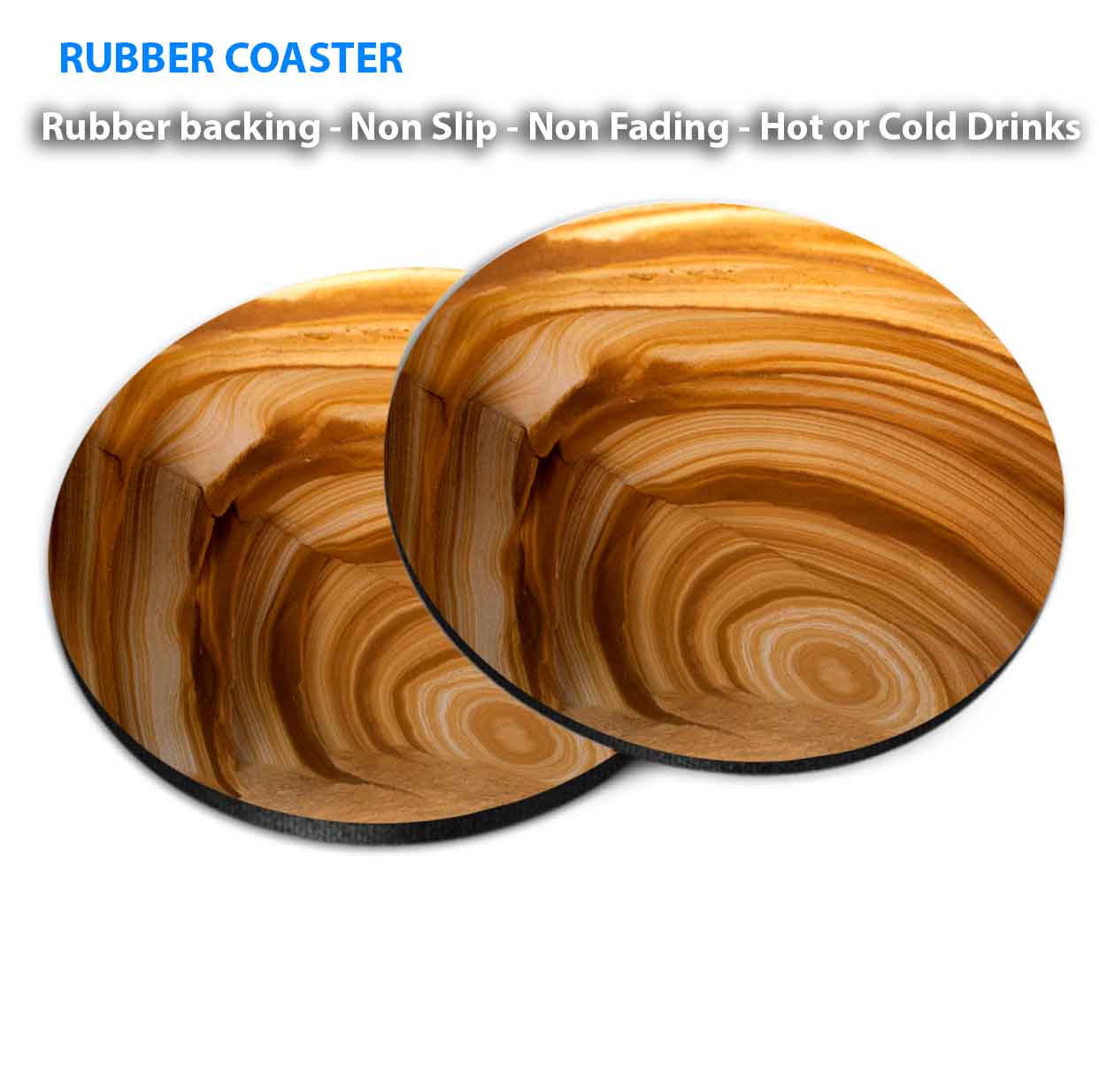 Brown Wooden Abstract Coasters Wood & Rubber - Set of 6 Coasters