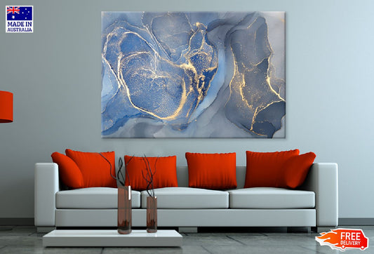 Blue Grey & Gold Abstract Design Print 100% Australian Made