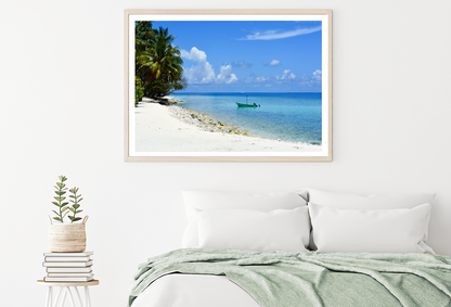 Boat On Sea & Palm Trees View Photograph Home Decor Premium Quality Poster Print Choose Your Sizes