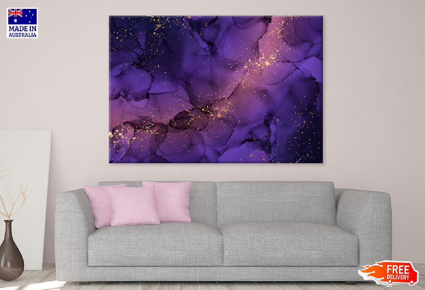 Pink Purple & Gold Drops Abstract Design Print 100% Australian Made