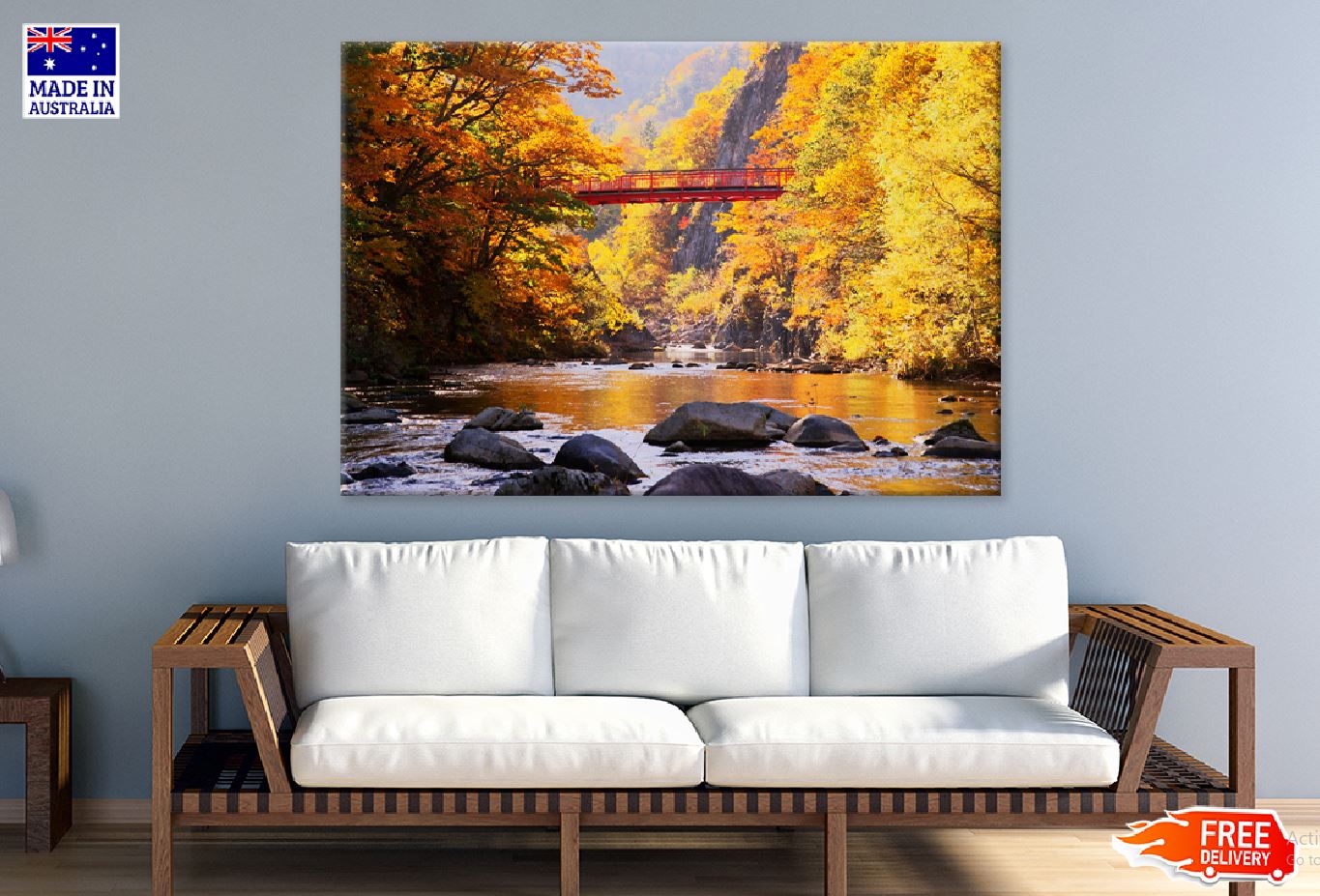 Autumn Forest Lake with Bridge View Photograph Print 100% Australian Made