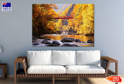 Autumn Forest Lake with Bridge View Photograph Print 100% Australian Made