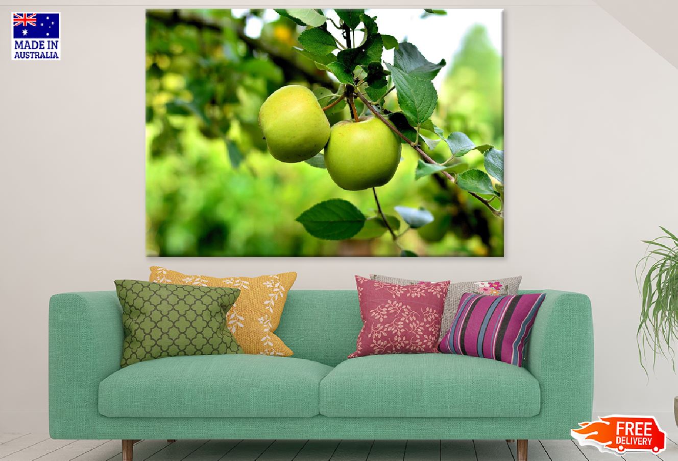 Green Apple on Tree Closeup Photograph Print 100% Australian Made