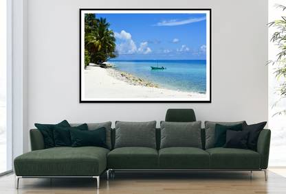 Boat On Sea & Palm Trees View Photograph Home Decor Premium Quality Poster Print Choose Your Sizes