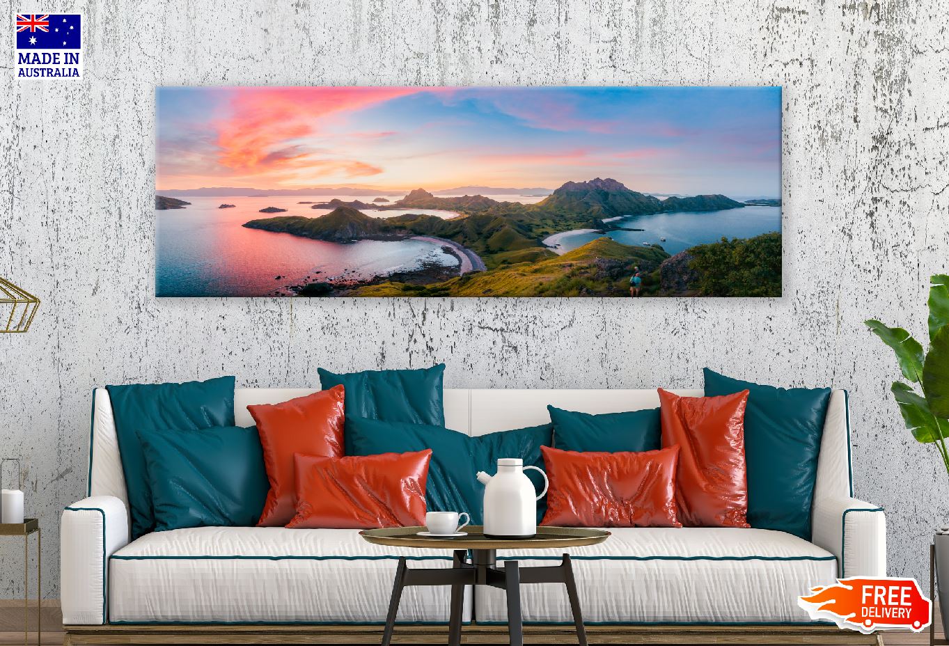 Panoramic Canvas Komodo Island Aerial View Photograph High Quality 100% Australian Made Wall Canvas Print Ready to Hang