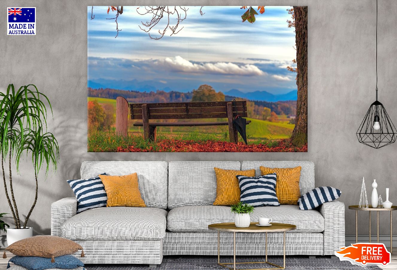 Lonely Bench Under Autumn Tree Photograph Print 100% Australian Made