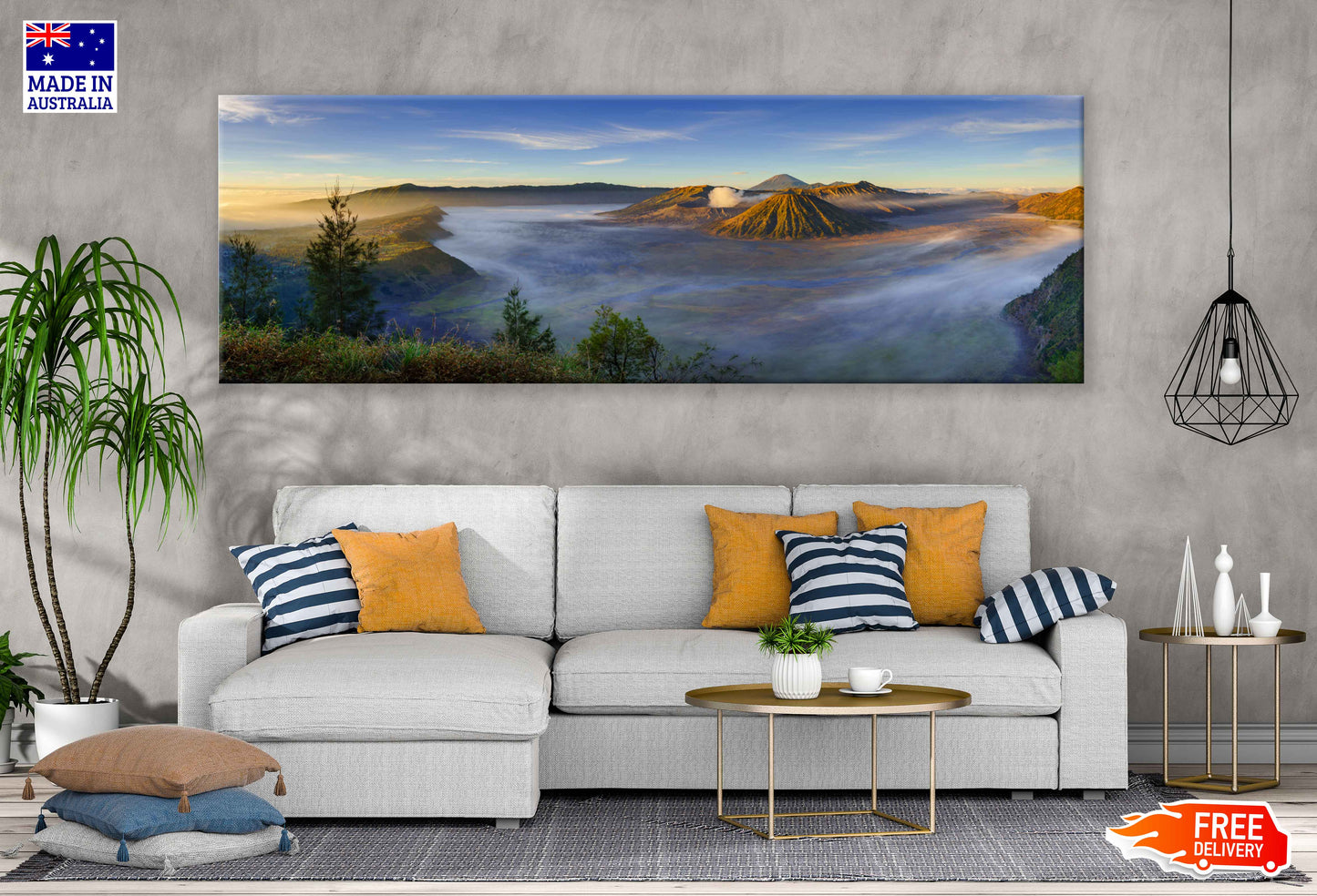 Panoramic Canvas Bromo Volcano & Sky Scenery Photograph High Quality 100% Australian Made Wall Canvas Print Ready to Hang