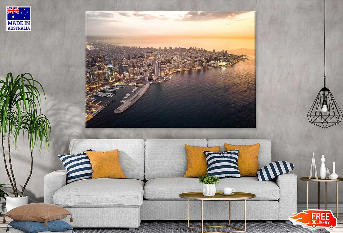 Beirut City with Sea Aerial View Photograph Print 100% Australian Made