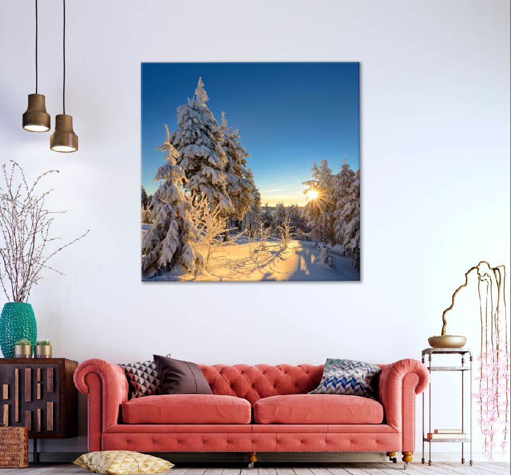 Square Canvas Snow Covered Trees Scenery Photograph High Quality Print 100% Australian Made