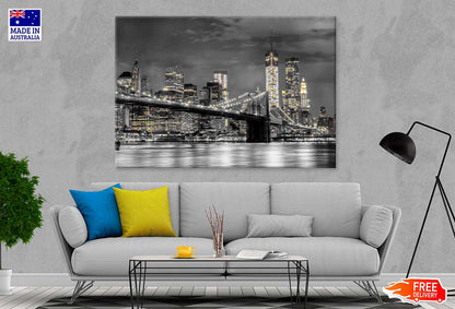 B&W Night City with Lights View Photograph Print 100% Australian Made