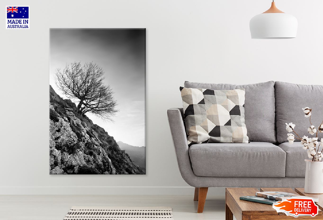 Dead Tree on Hill B&W Photograph Print 100% Australian Made