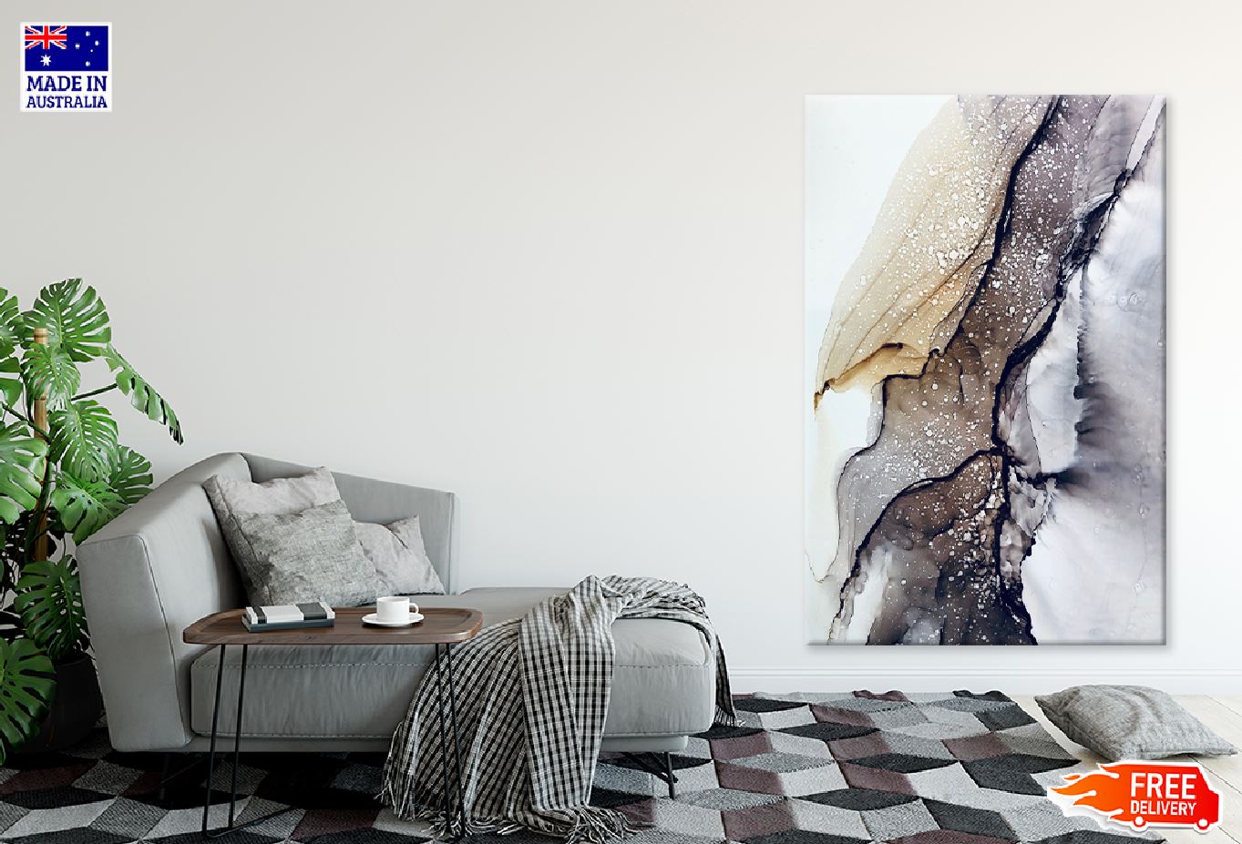 Brown & Grey Ink Pattern Abstract Design Print 100% Australian Made