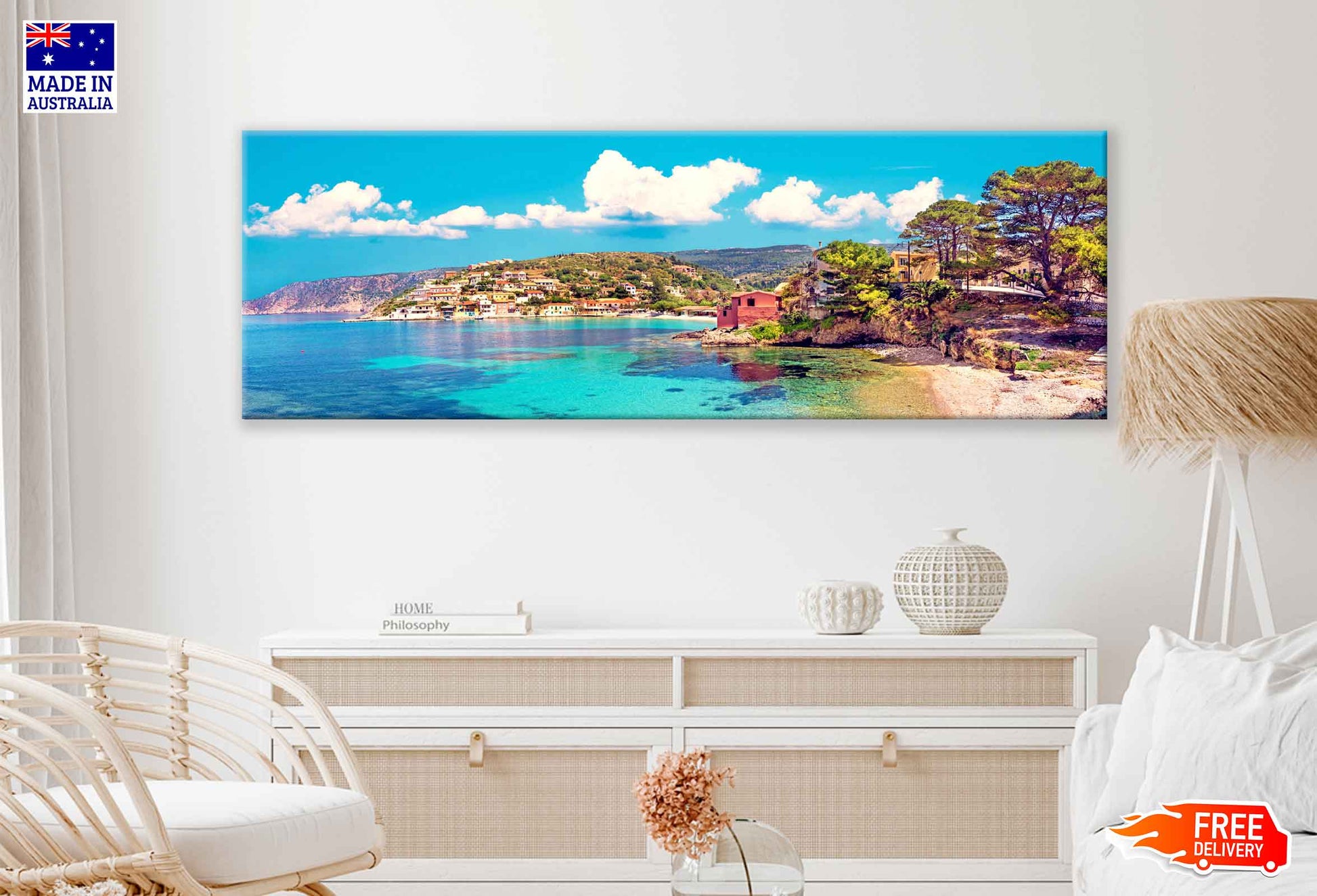 Panoramic Canvas Asos Town Sea View Photograph High Quality 100% Australian Made Wall Canvas Print Ready to Hang