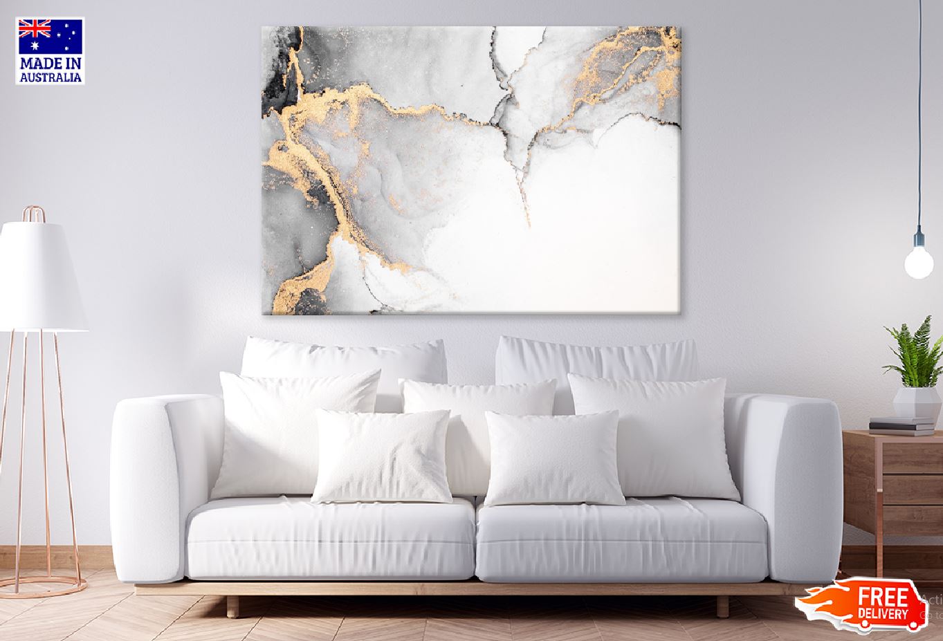Black Gold Splash Marble Abstract Design Print 100% Australian Made