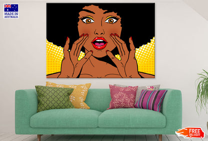 Surprised African Woman Holding Her Hands Open Mouth Print 100% Australian Made