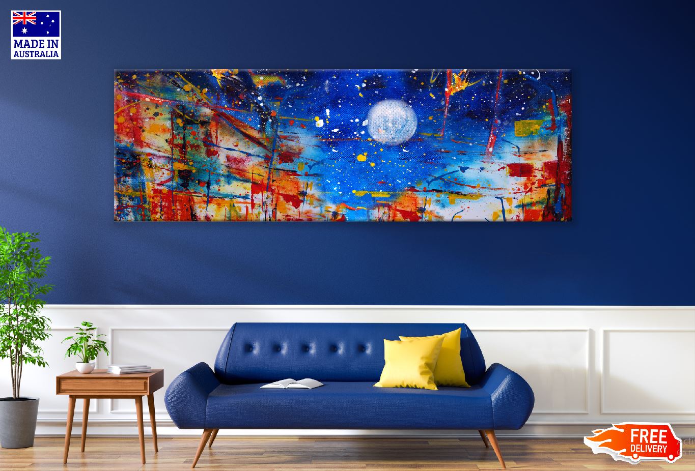 Panoramic Canvas Full Moon Sky Abstract Painting High Quality 100% Australian Made Wall Canvas Print Ready to Hang