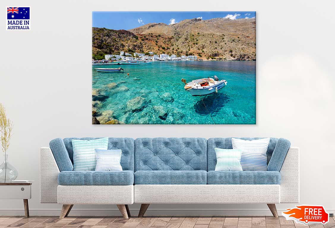Motorboat on Crete Island View Photograph Print 100% Australian Made