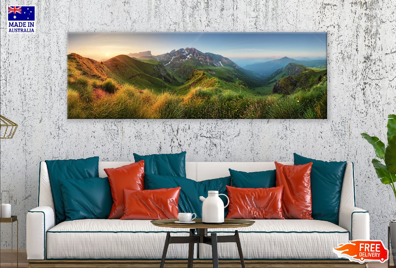 Panoramic Canvas Mountain Hill Sunset Scenery High Quality 100% Australian Made Wall Canvas Print Ready to Hang
