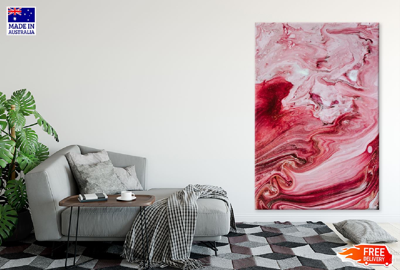 Red Pink Acrylic Abstract Design Print 100% Australian Made