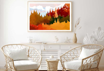 Autumn Trees & Mountains Vector Art Home Decor Premium Quality Poster Print Choose Your Sizes