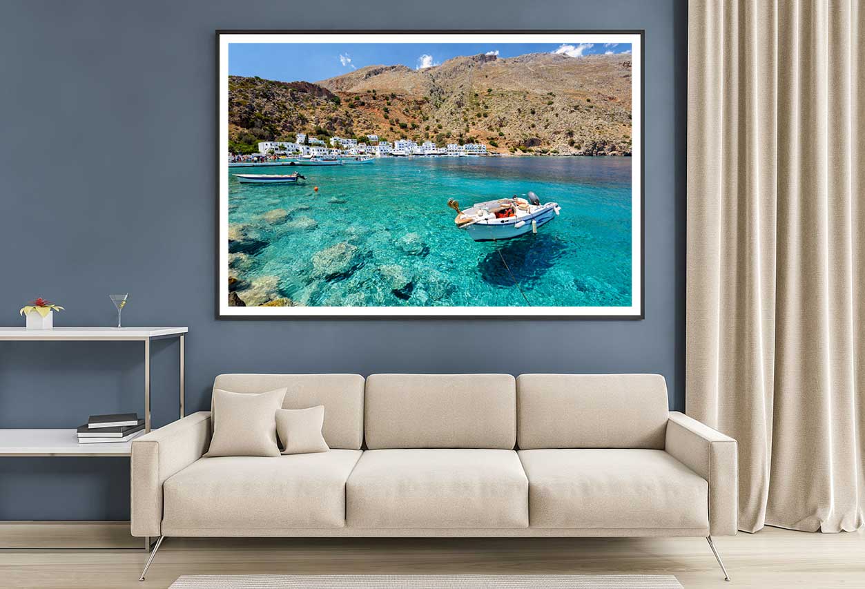 Motorboat on Crete Island View Photograph Home Decor Premium Quality Poster Print Choose Your Sizes