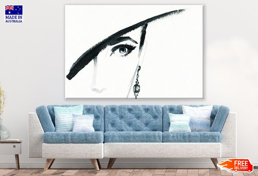 Woman Eye & Hat Closeup B&W Watercolor Painting Print 100% Australian Made