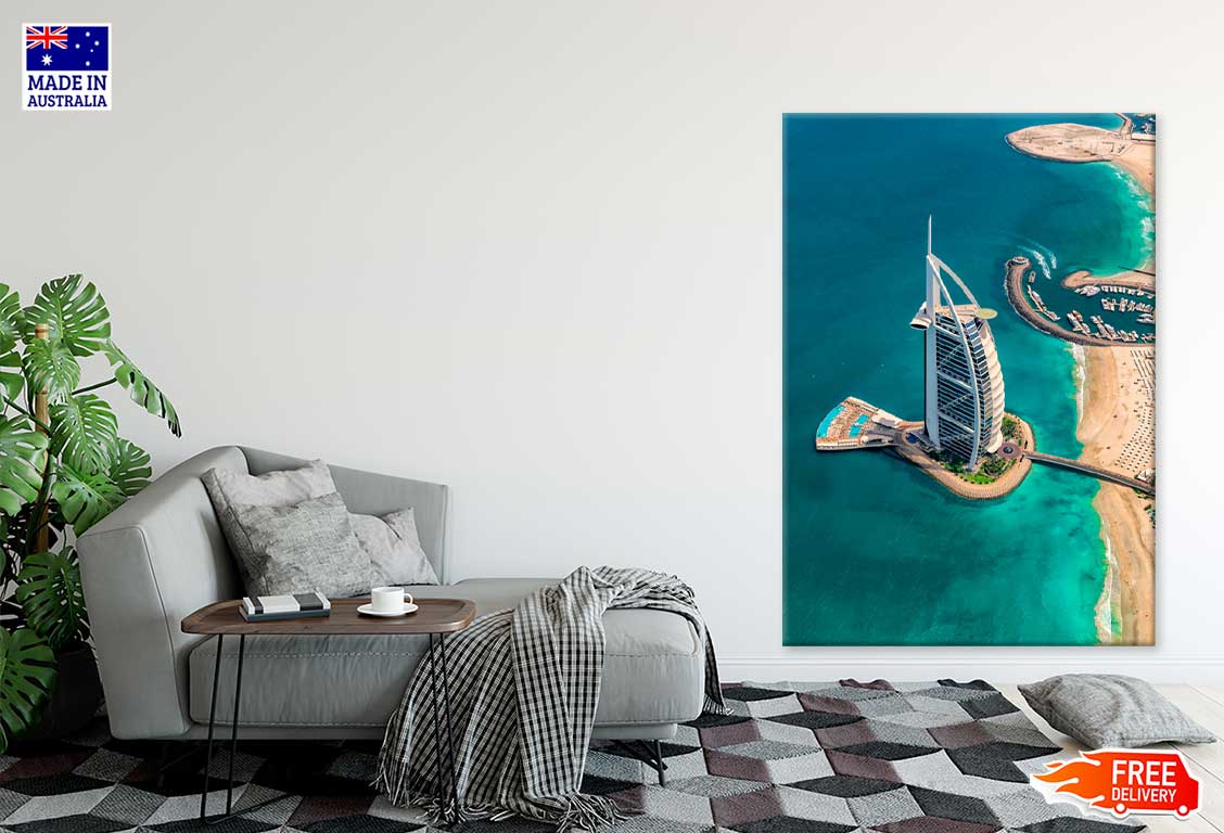 Aerial View Burj Al Arab & Sea Print 100% Australian Made