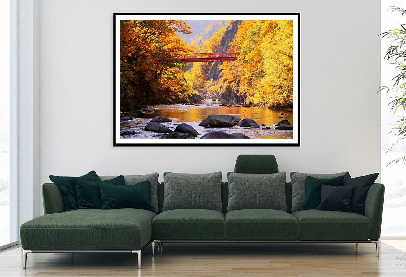 Autumn Forest Lake with Bridge Photograph Home Decor Premium Quality Poster Print Choose Your Sizes