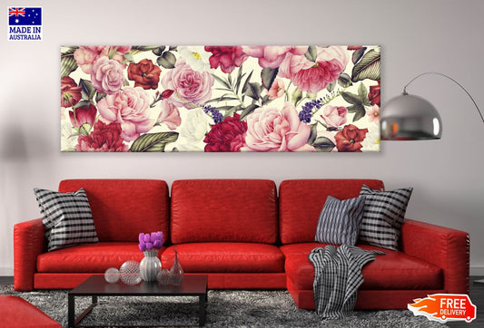 Panoramic Canvas Floral Design Art High Quality 100% Australian made wall Canvas Print ready to hang