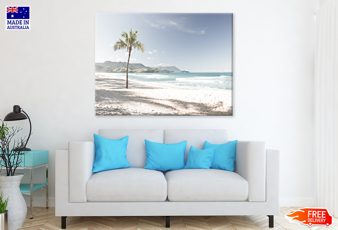 Plam Tree On Sea Shore & Sea View Print 100% Australian Made
