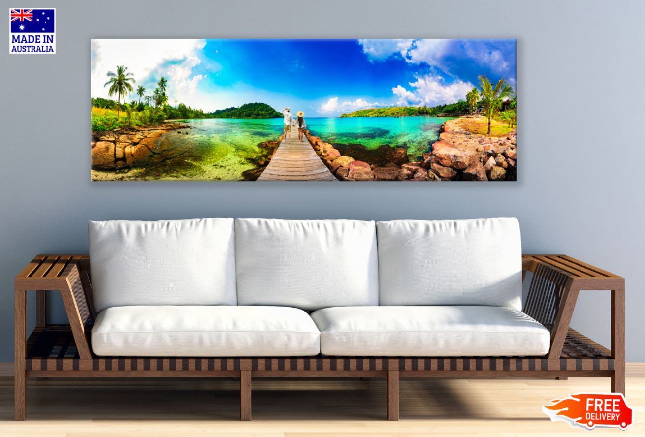 Panoramic Canvas Wooden Pier & Sea High Quality 100% Australian Made Wall Canvas Print Ready to Hang