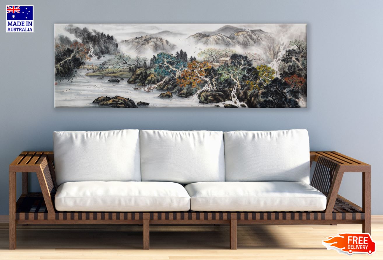 Panoramic Canvas Nature Watercolor High Quality 100% Australian Made Wall Canvas Print Ready to Hang