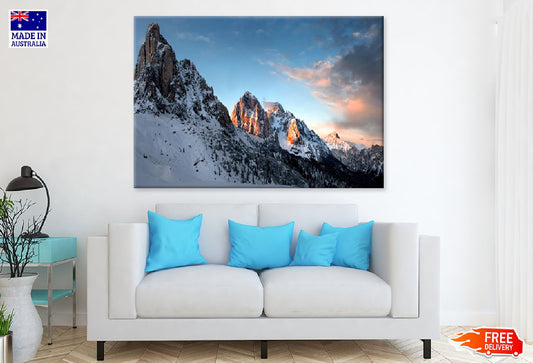 Snowy Mountains & Clouds Sky View Photograph Dolomiten Print 100% Australian Made