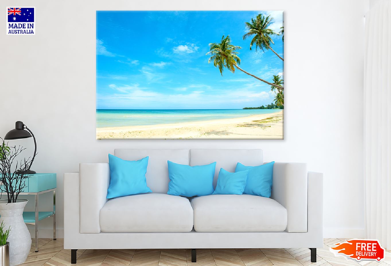 Palm Tree near Sandy Beach View Photograph Print 100% Australian Made